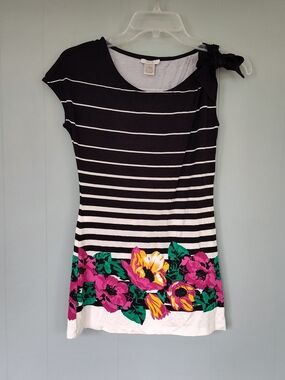 Vintage Asymmetrical Top Black & White Striped - Cache - XS